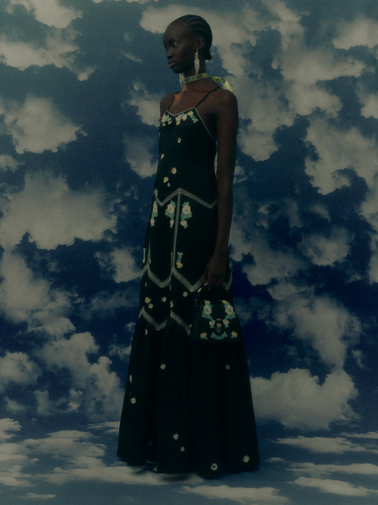 Silver lace floral dress【Delivery in March 2027】