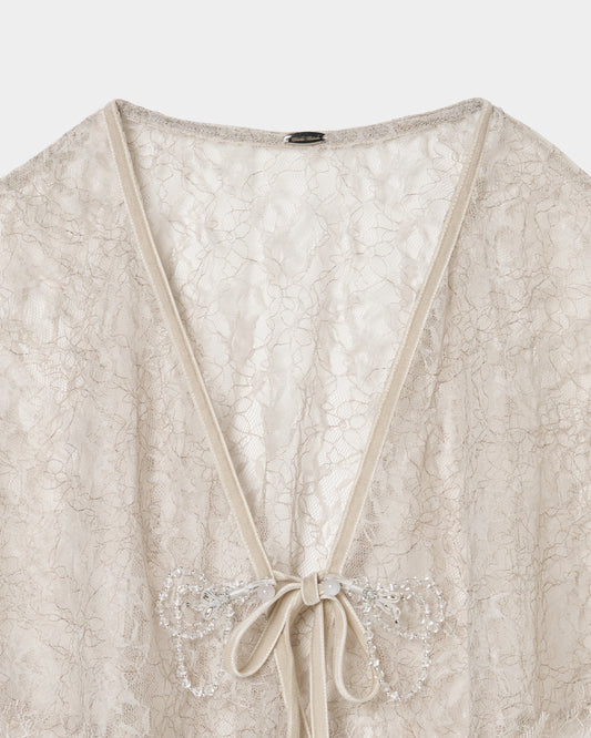 flower lace velvet ribbon cape Gray【Delivery in February 2026】