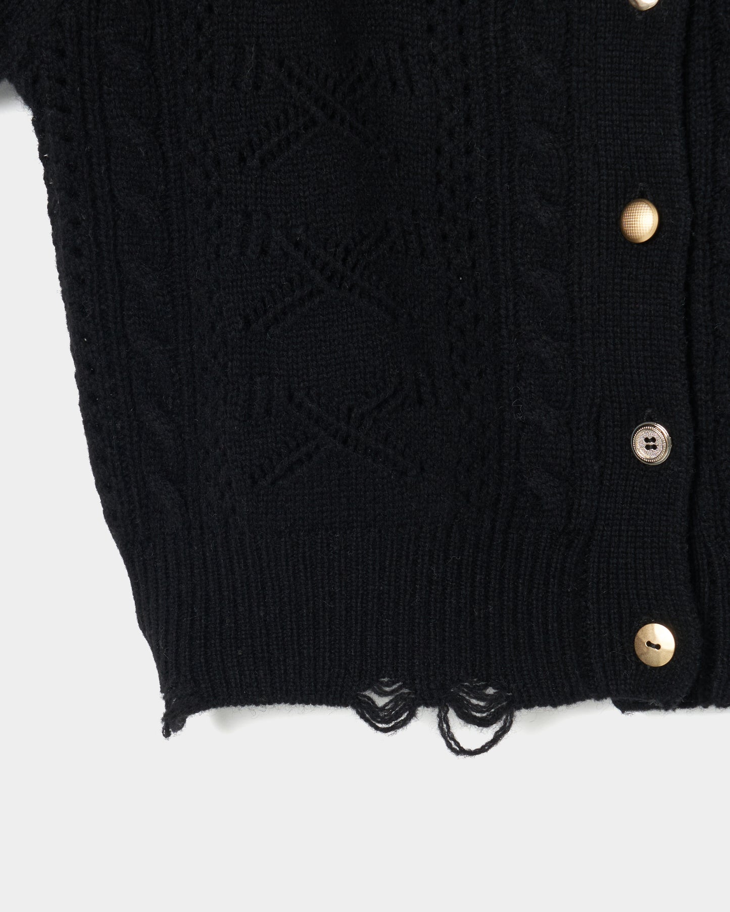 ribbon pattern frilled sleeve knit cardigan Black 【stock】