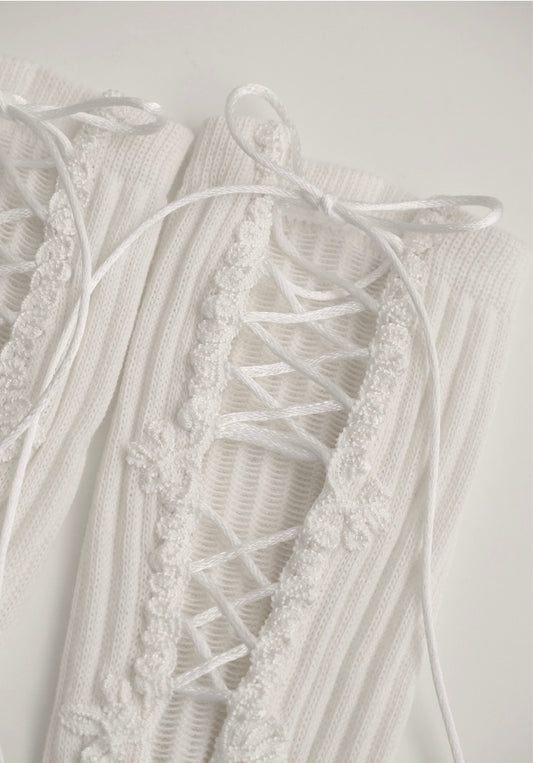 lace up darts socks White 【stock】