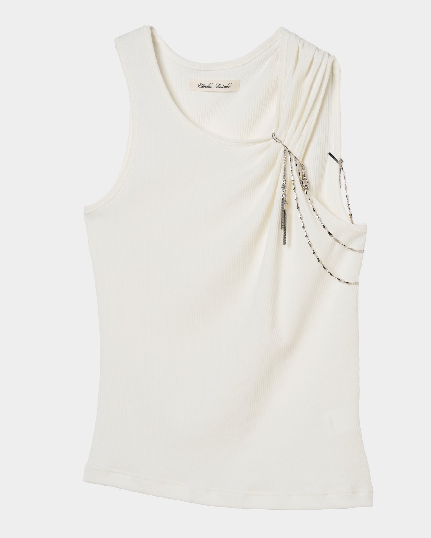 one-side drape gather tank top White【stock】