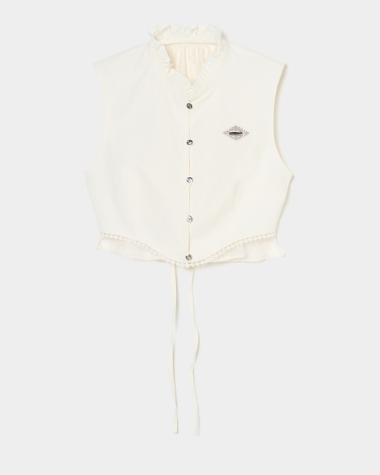 back lace curtain no sleeve blouse Off white【Delivery in January 2026】