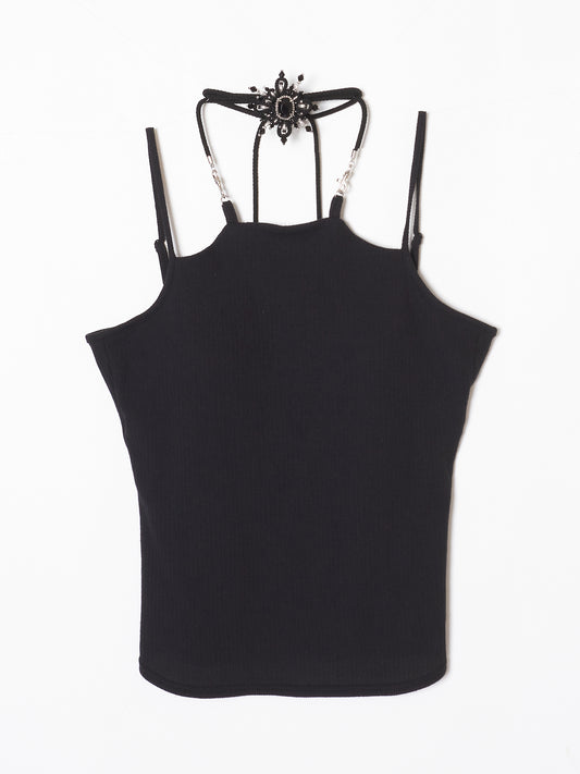 silver tassel random rib camisole Black【Delivery in December 2023】