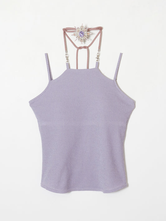 silver tassel random rib camisole Lavender【Stock】