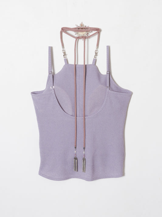 silver tassel random rib camisole Lavender【Stock】