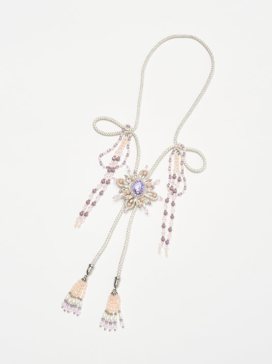 Flower pendant beaded loop tie Lavender【Delivery in April 2024】