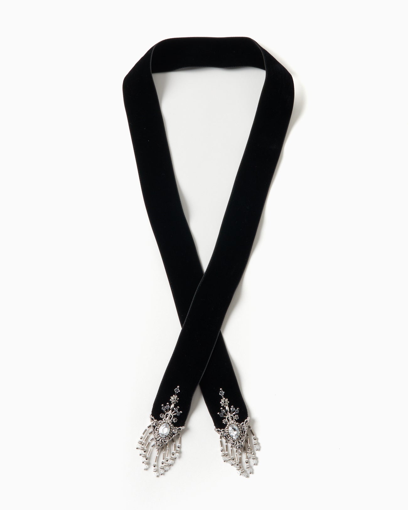 crystal silver tip velvet long ribbon Black【Delivery in November 2025】