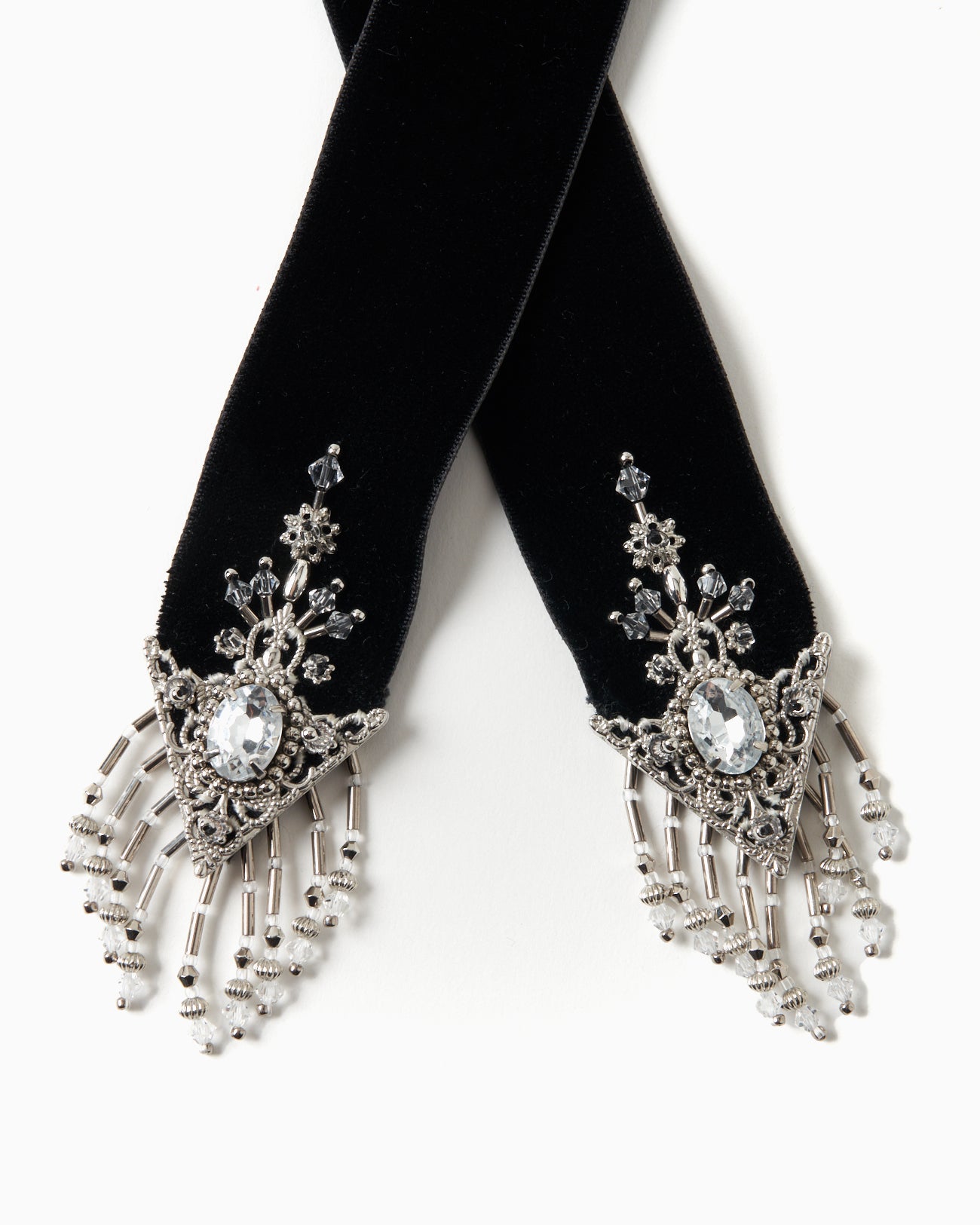 crystal silver tip velvet long ribbon Black【Delivery in November 2025】