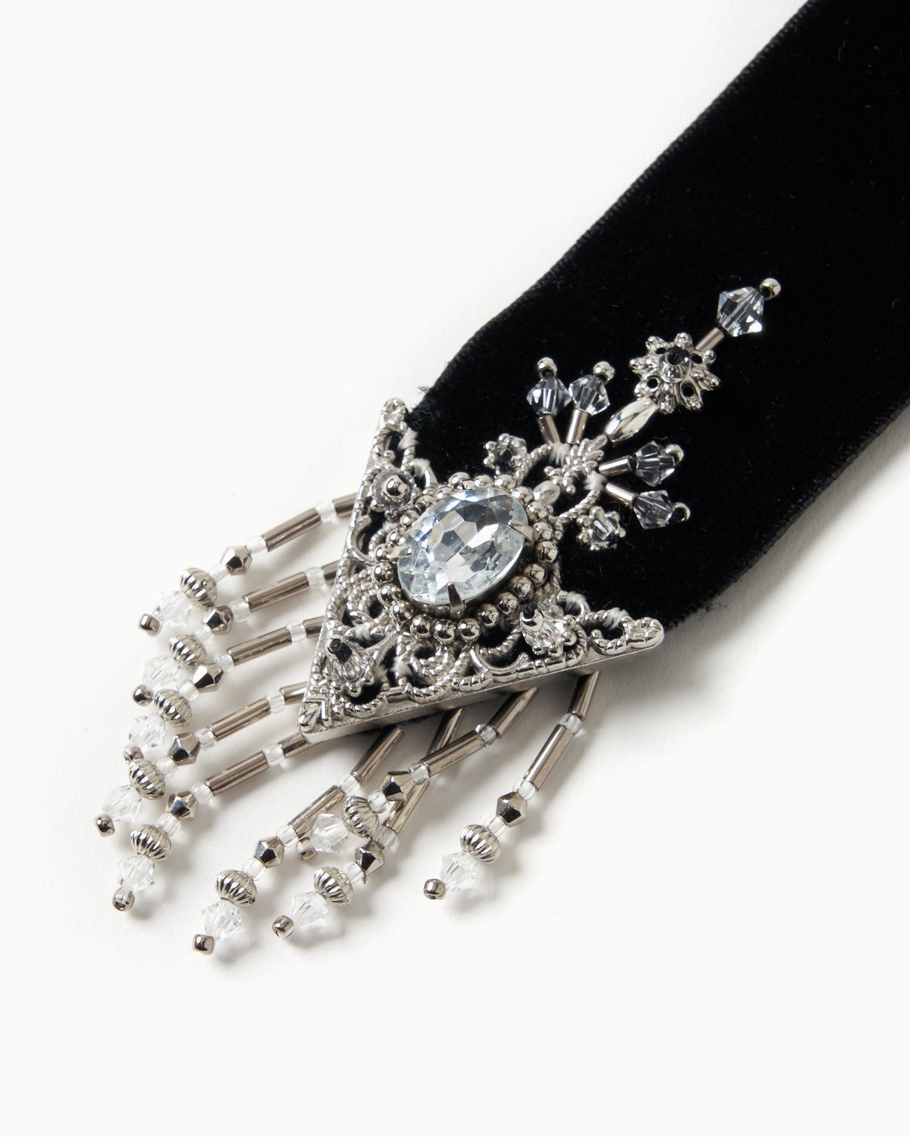 crystal silver tip velvet long ribbon Black【Delivery in November 2025】