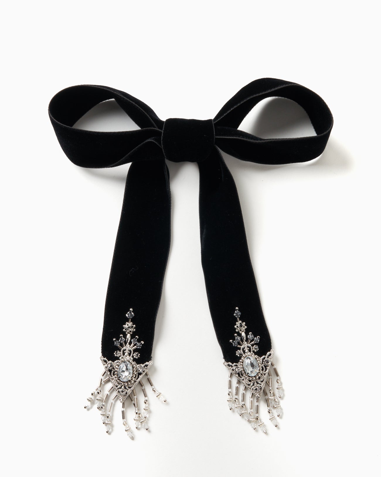 crystal silver tip velvet long ribbon Black【Delivery in November 2025】