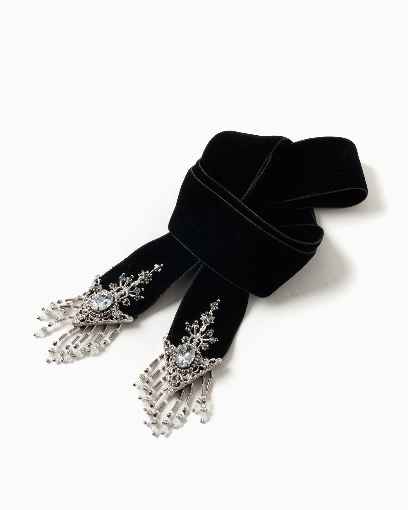 crystal silver tip velvet long ribbon Black【Delivery in November 2025】