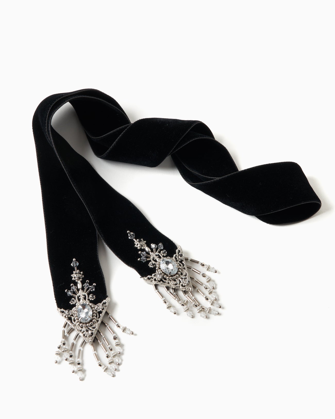 crystal silver tip velvet long ribbon Black【Delivery in November 2025】