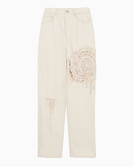 crochet knit motif damage denim【Stock】