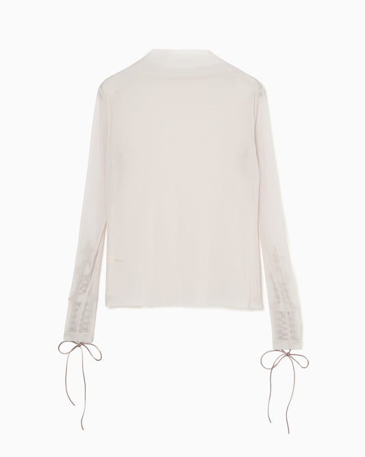 lace up sleeve sheer tops Beige【Delivery in March 2024】