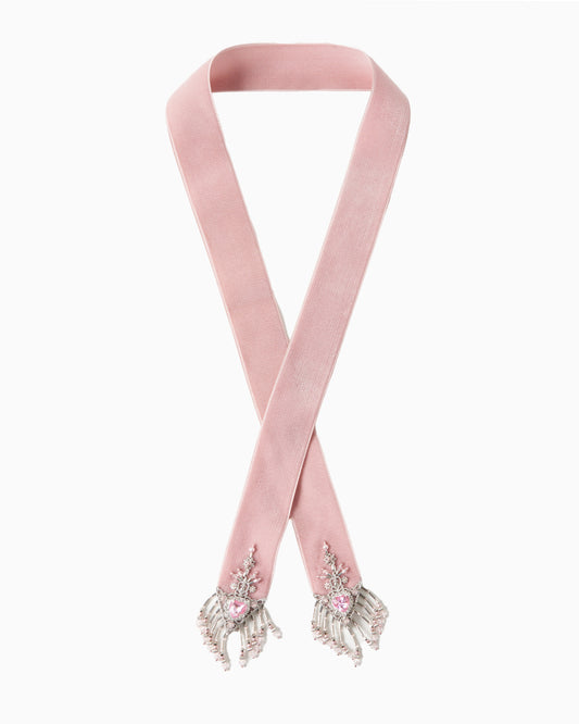 【Limited item】pink heart silver tip velvet long ribbon【stock】