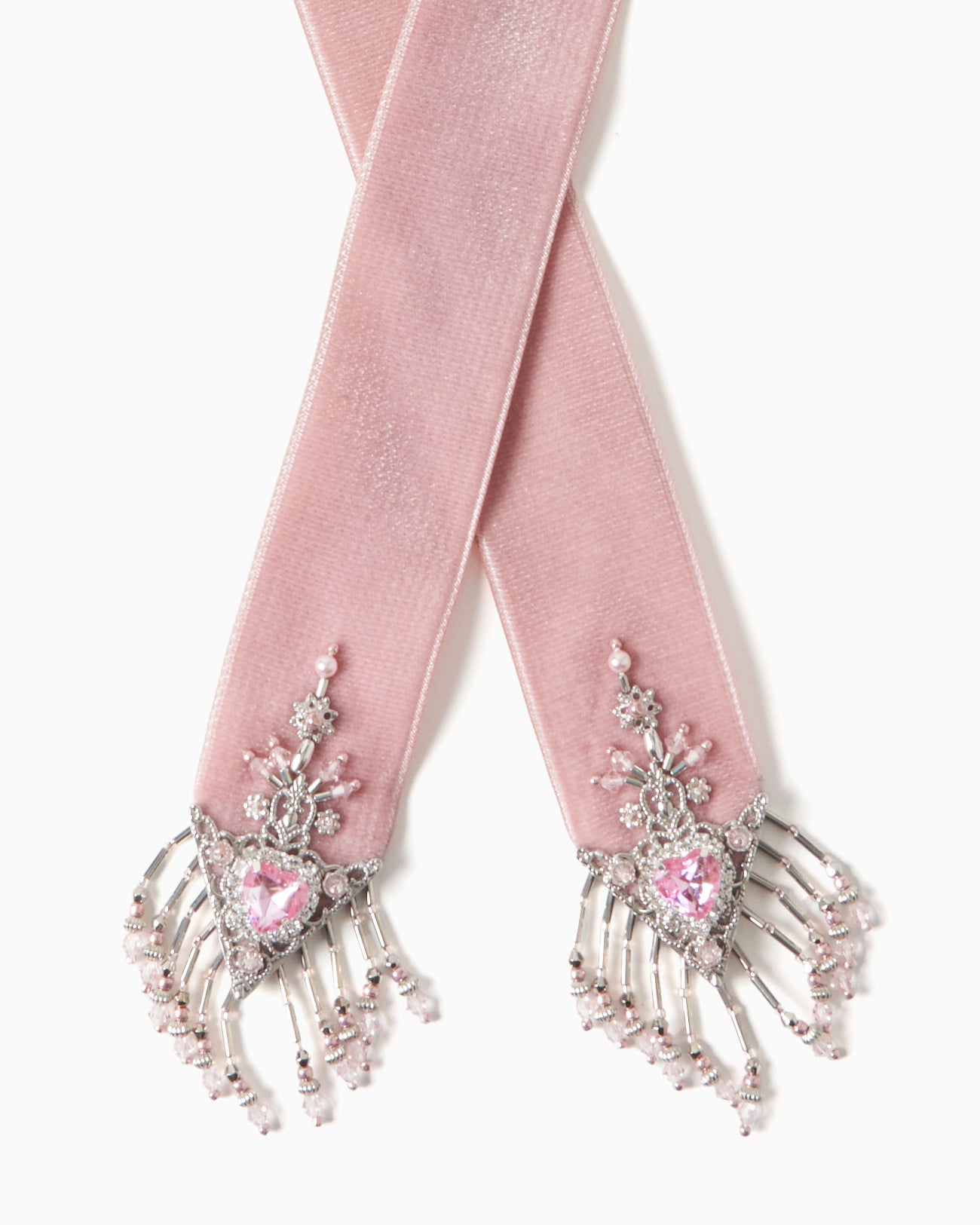 【Limited item】pink heart silver tip velvet long ribbon【stock】
