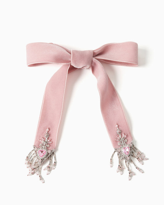 【Limited item】pink heart silver tip velvet long ribbon【stock】