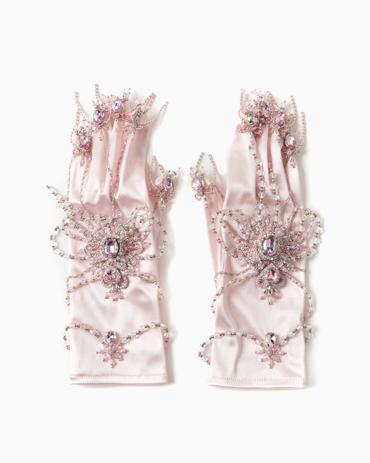 【sakaitakeru collaboration】pink heart bijou satin gloves【Delivery in July 2024】