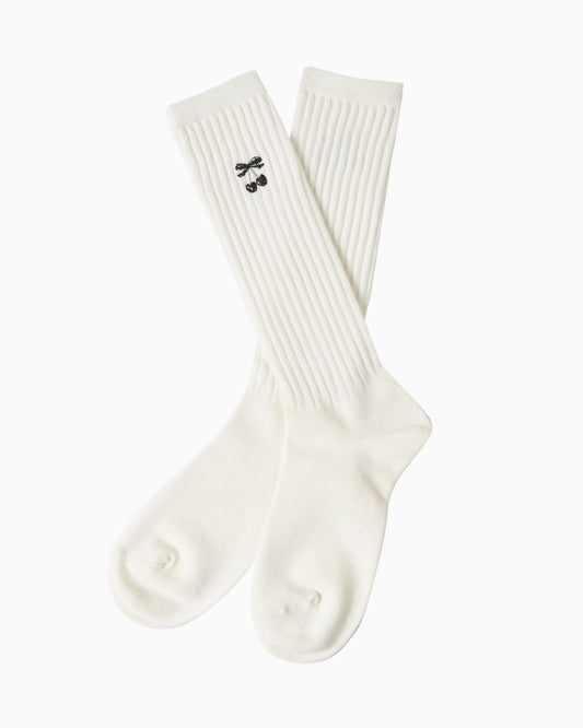 cherry embroidery socks White【stock】