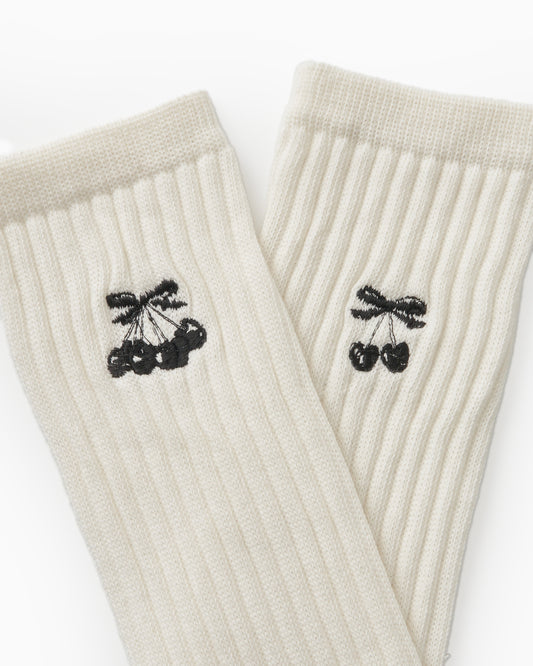 cherry embroidery socks White【stock】