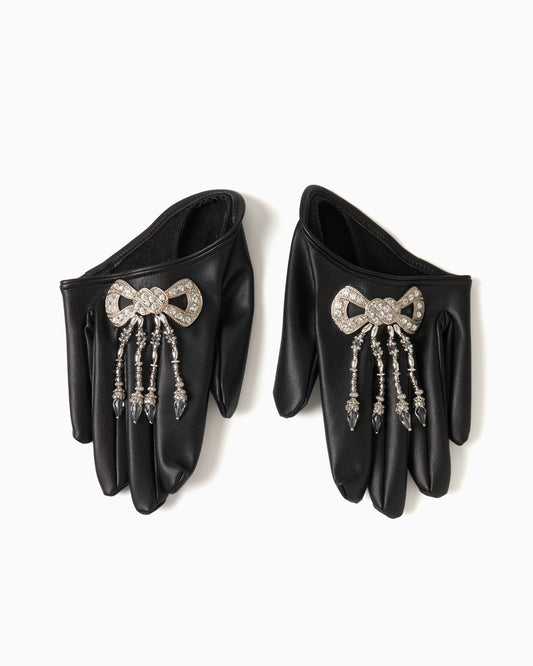 Ribbon bijou faux leather glove【Delivery in October 2025】