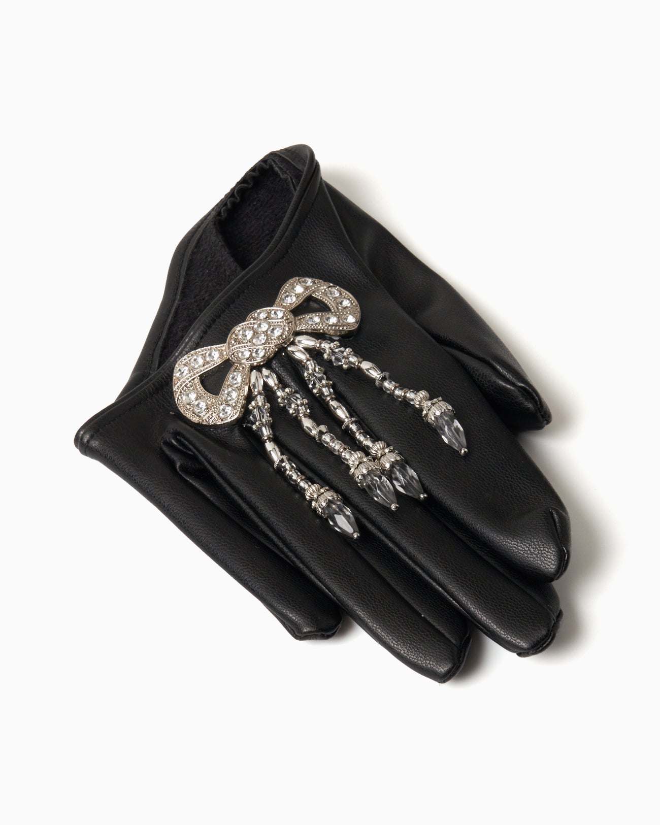 Ribbon bijou faux leather glove【Delivery in March 2025】