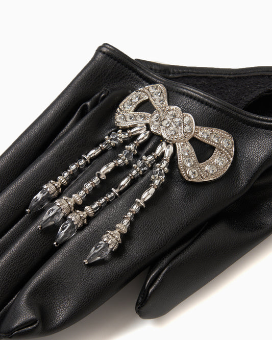 Ribbon bijou faux leather glove【Delivery in October 2025】