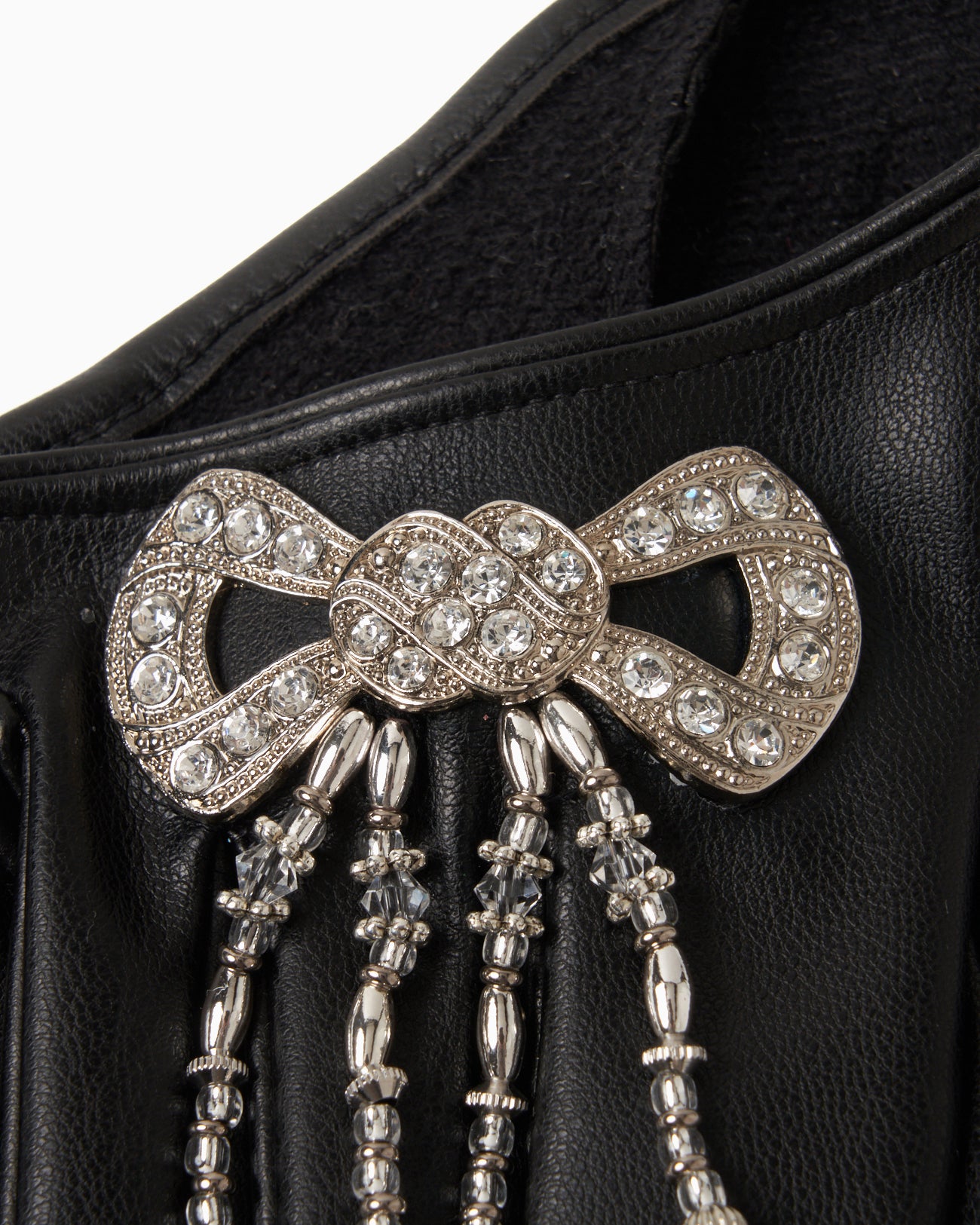 Ribbon bijou faux leather glove【Delivery in March 2025】