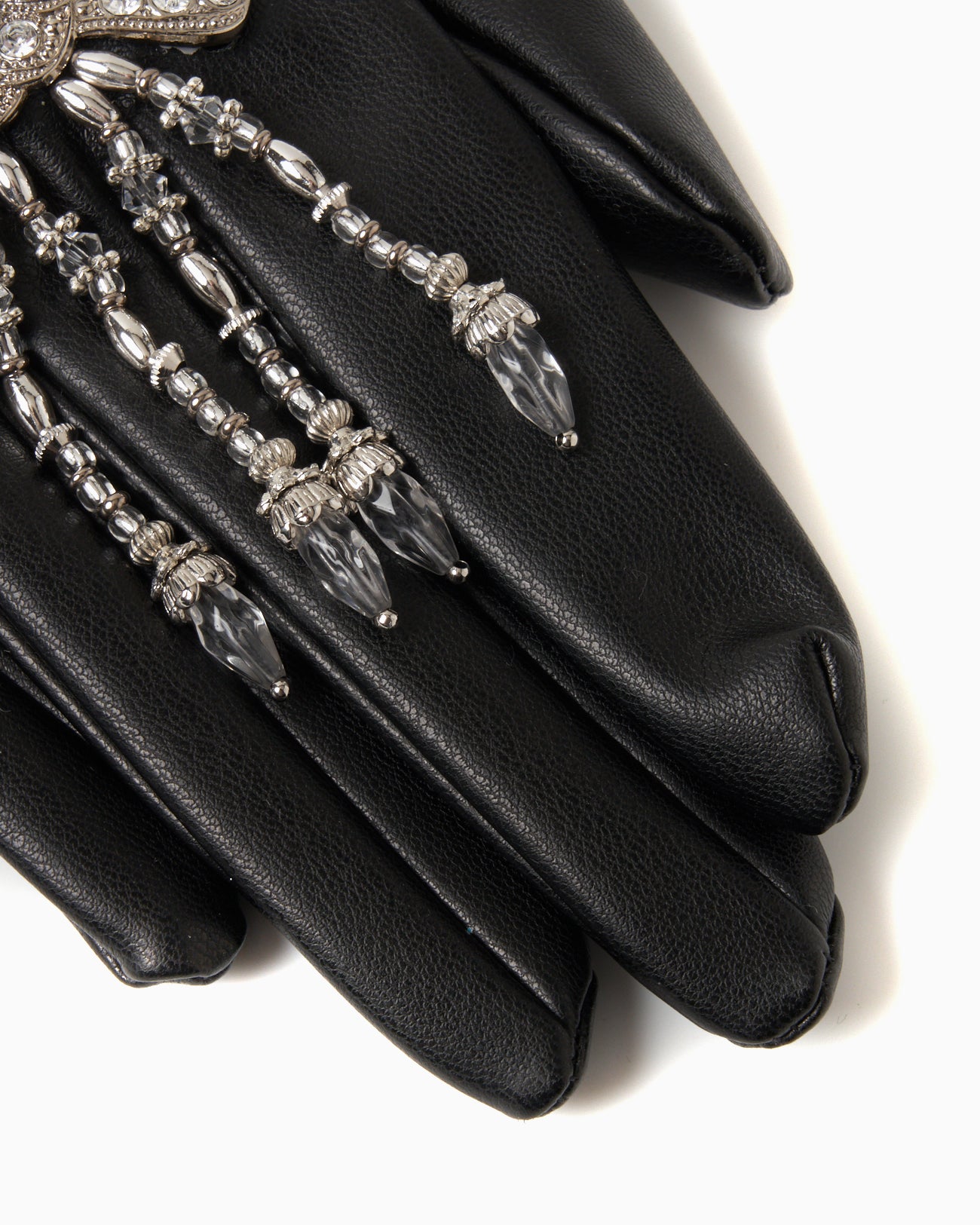 Ribbon bijou faux leather glove【Delivery in March 2025】