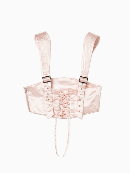 pink satin shoulder stitch corset【Delivery in January 2025】