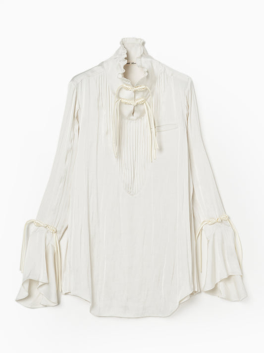 front tuck china button blouse White【Delivery in October 2025】