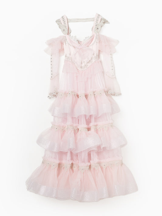 Pink heart bijou tulle dress【Delivery in December 2024】