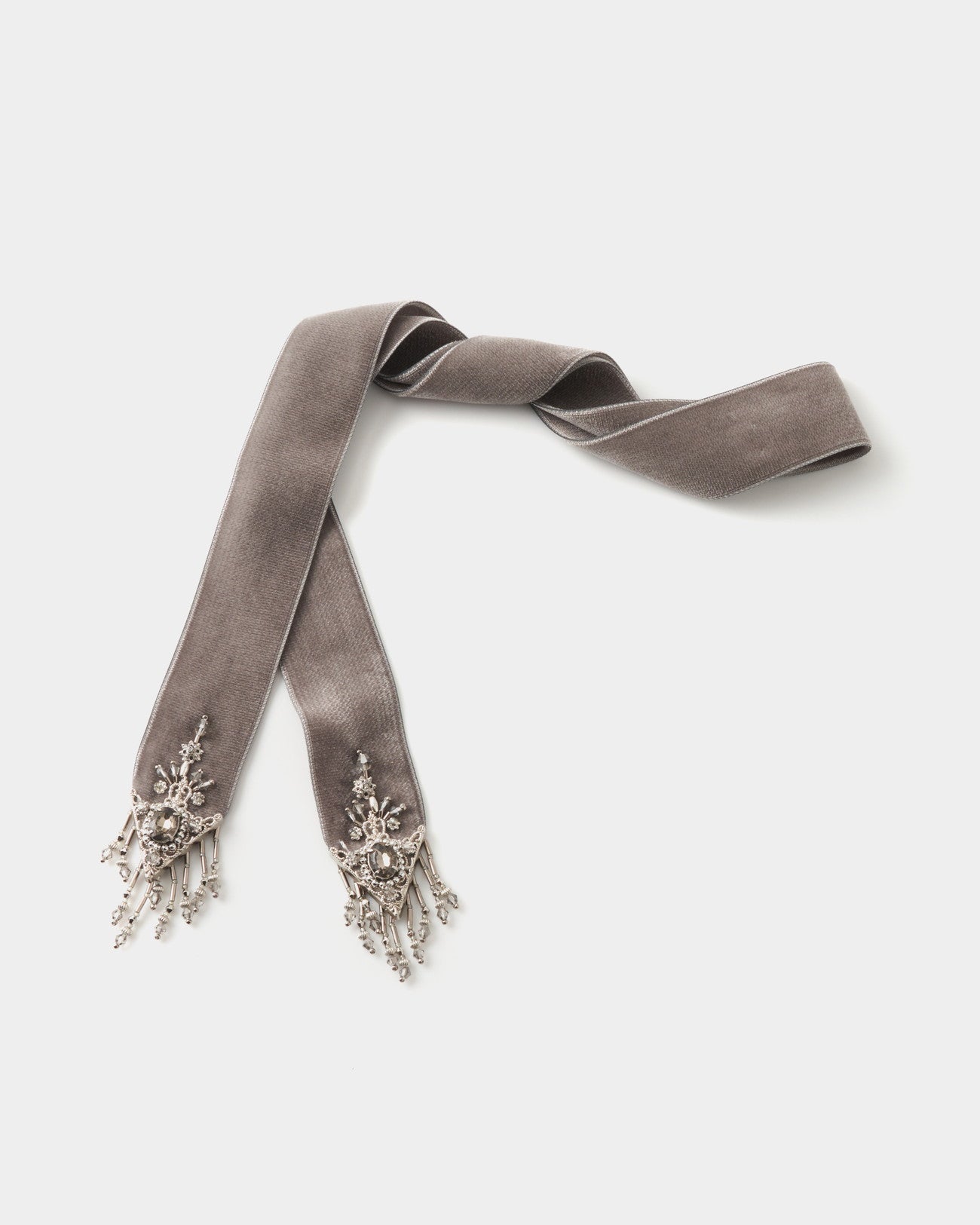 crystal silver tip velvet long ribbon Gray【Delivery in July 2025】