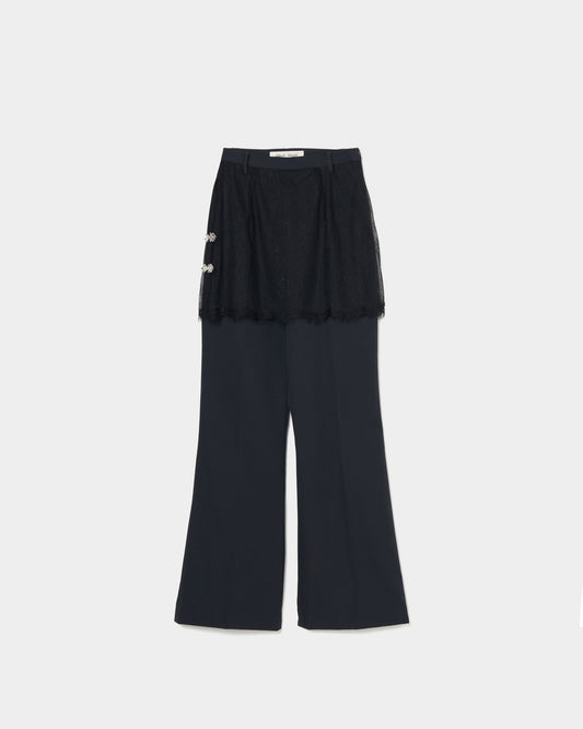 flower tulle skirt pants Black【stock】