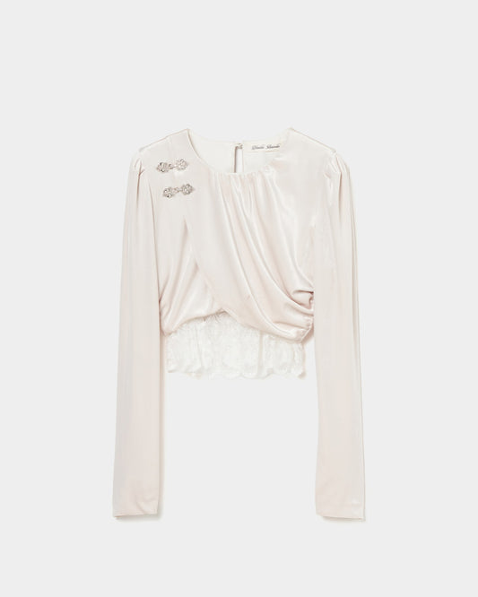 gather neck velour tops White【stock】