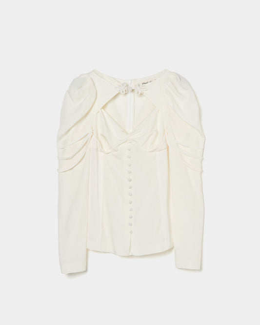 layered bra puff sleeve blouse White【stock】