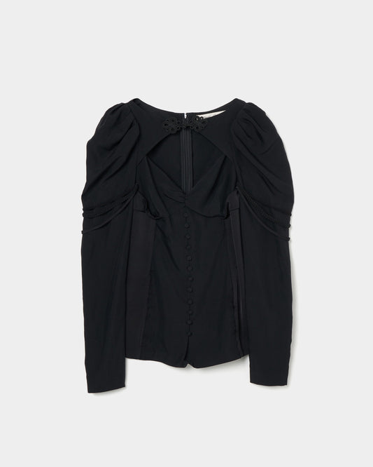layered bra puff sleeve blouse Black【Delivery in July 2025】