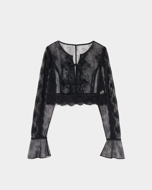 flower lace short cardigan Black【Stock】