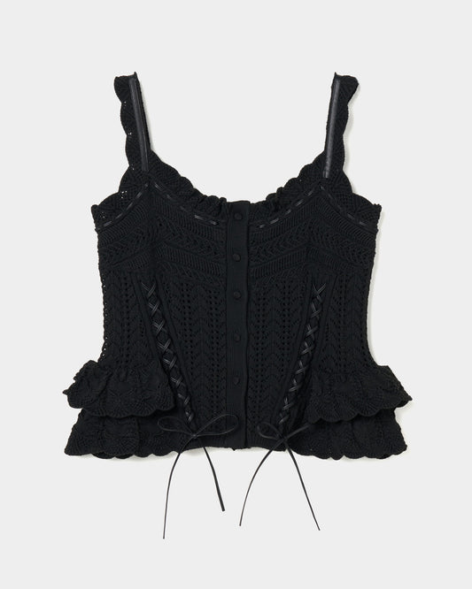 lace up ribbon knit camisole Black【stock】