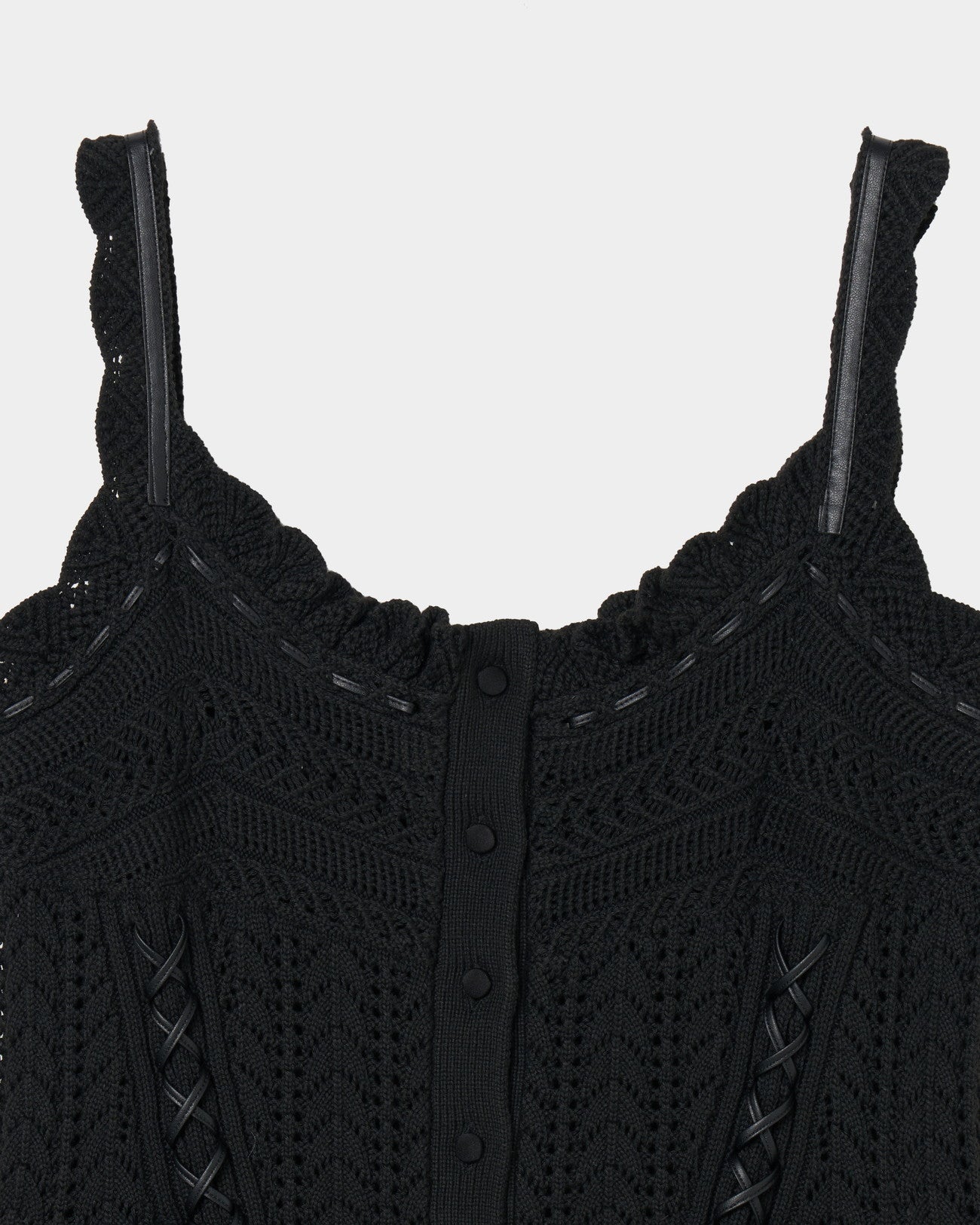 lace up ribbon knit camisole Black【stock】