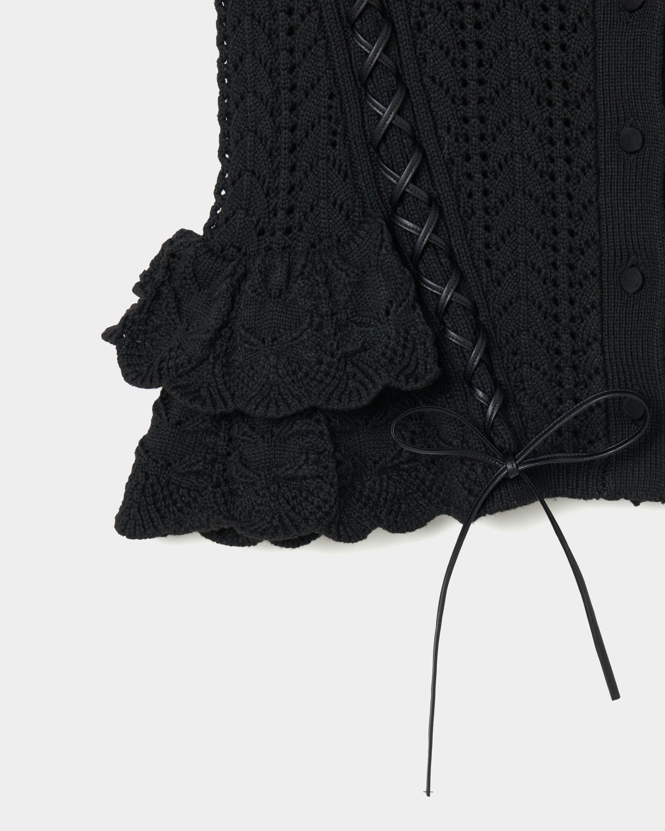 lace up ribbon knit camisole Black【stock】