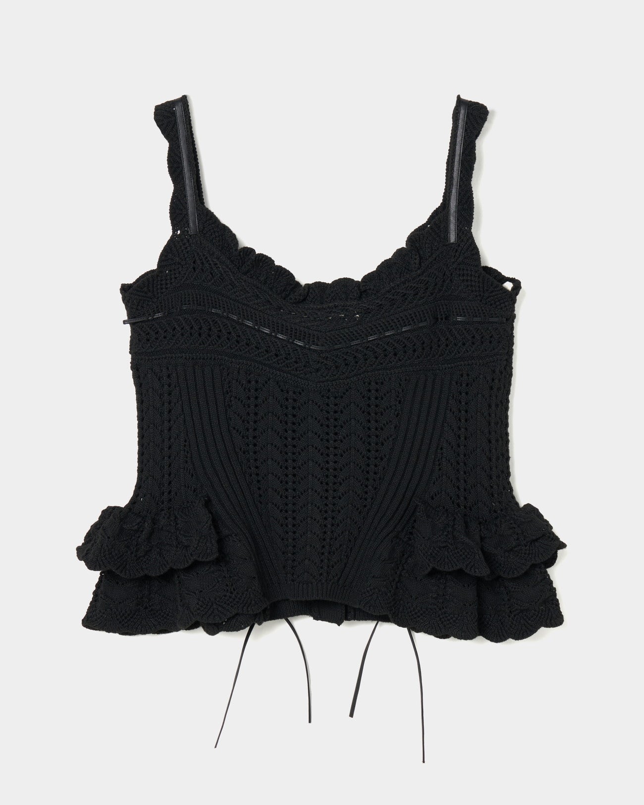 lace up ribbon knit camisole Black【stock】