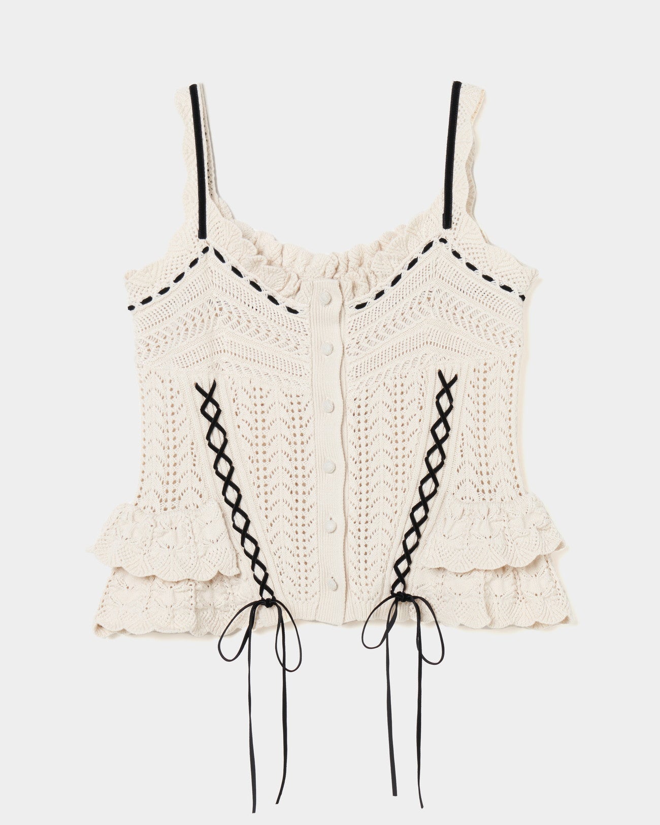 lace up ribbon knit camisole Ivory【Delivery in May 2025】