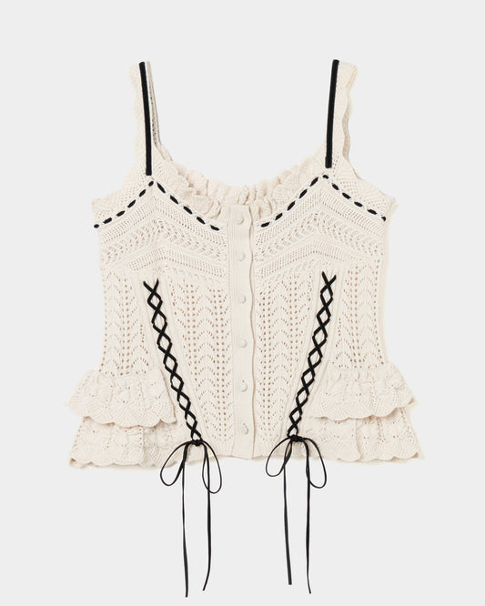 lace up ribbon knit camisole Ivory【stock】