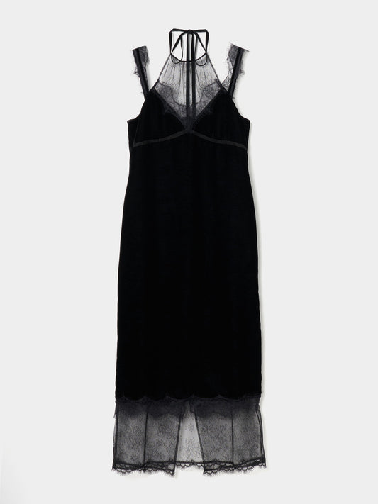 flower lace black velour camisole dress【stock】