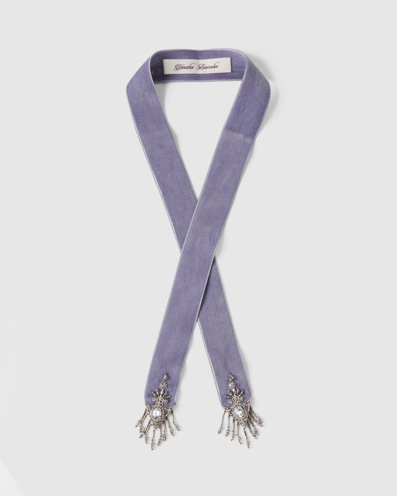 crystal silver tip velvet long ribbon Lavender gray【Delivery in May 2025】