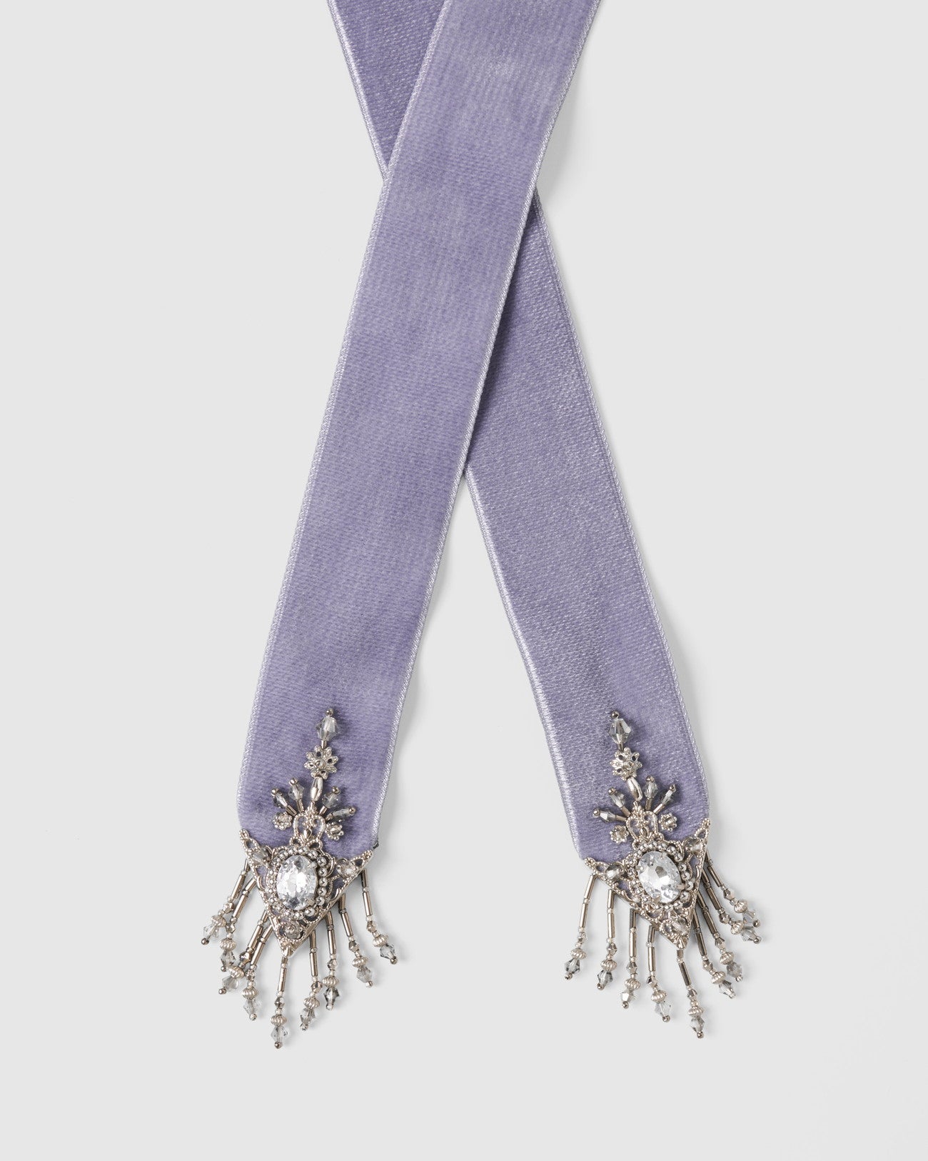 crystal silver tip velvet long ribbon Lavender gray【Delivery in May 2025】
