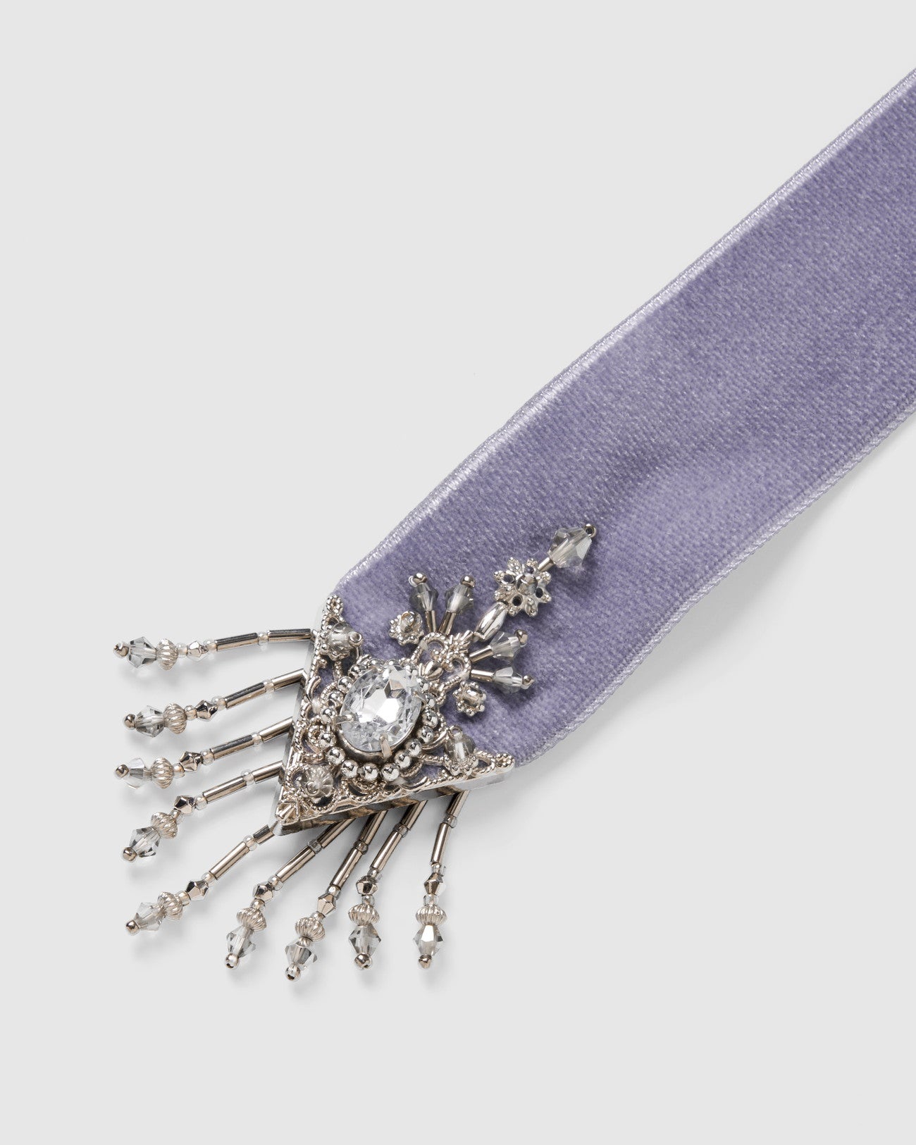 crystal silver tip velvet long ribbon Lavender gray【Delivery in May 2025】