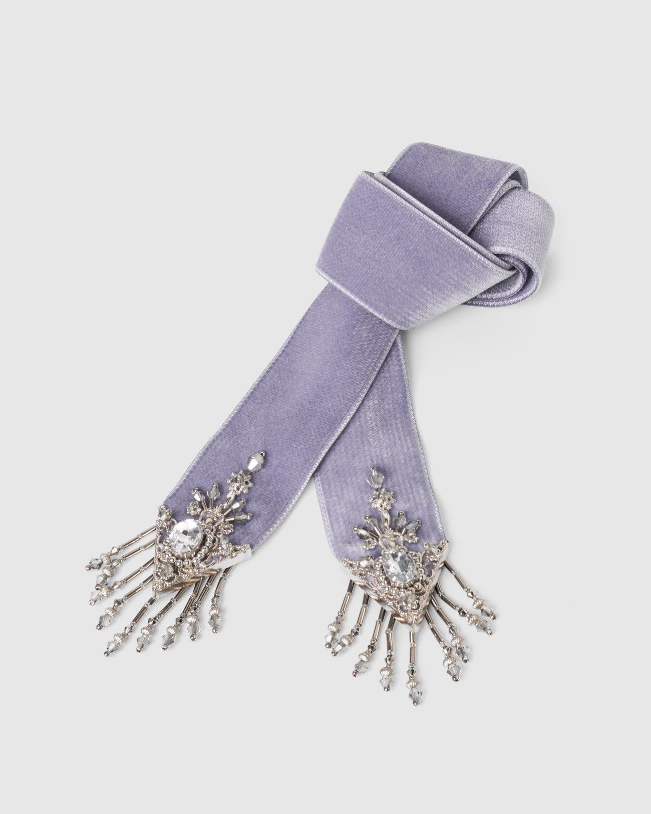 crystal silver tip velvet long ribbon Lavender gray【Delivery in May 2025】