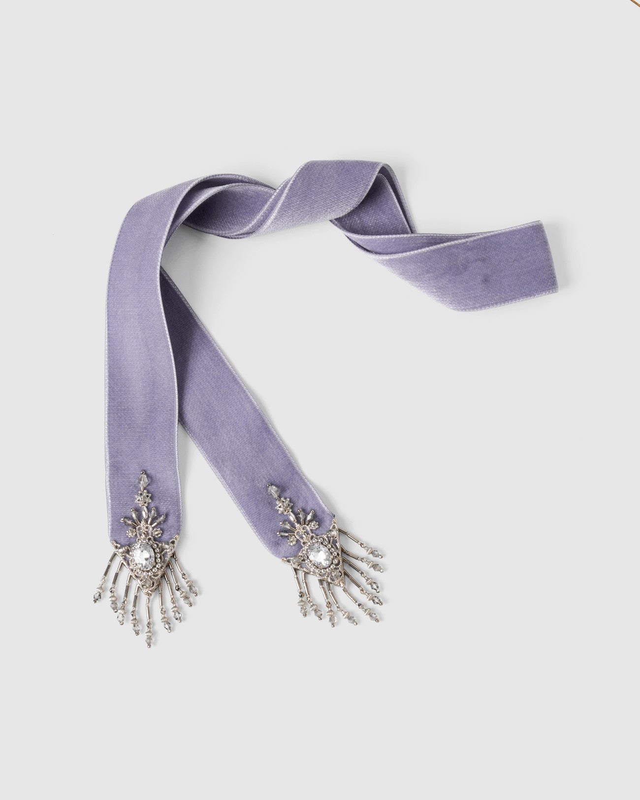 crystal silver tip velvet long ribbon Lavender gray【Delivery in May 2025】